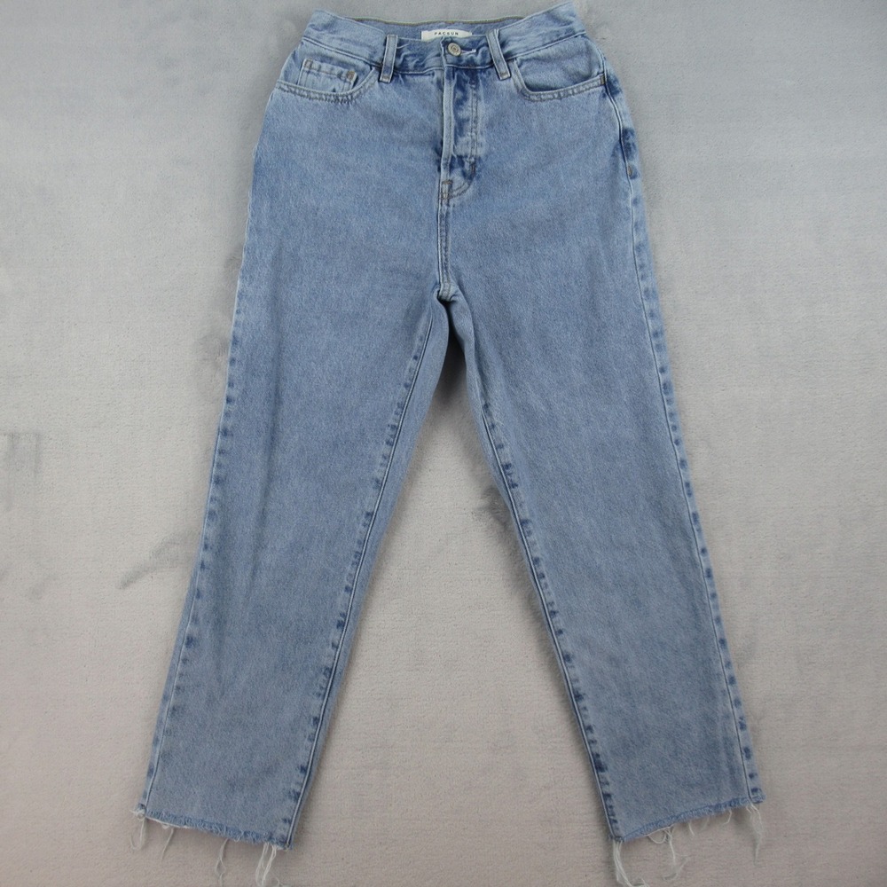 PacSun High Rise Straight Leg Jeans Light‎ Wash Raw Hem Button Fly Size 25